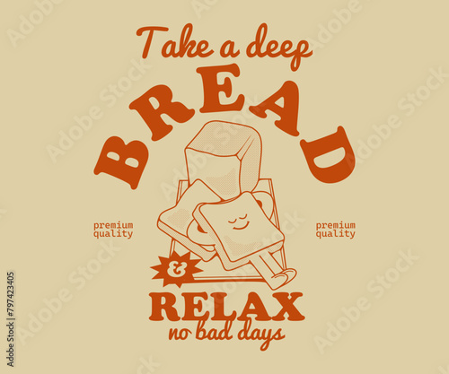 Funny cartoon character of bread. Can be used as Sticker, posters, prints. Retro cartoon style. Vector illustration