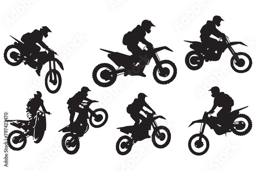 Silhouette of a biker doing freestyle tricks on his motorcycle vector silhouette set