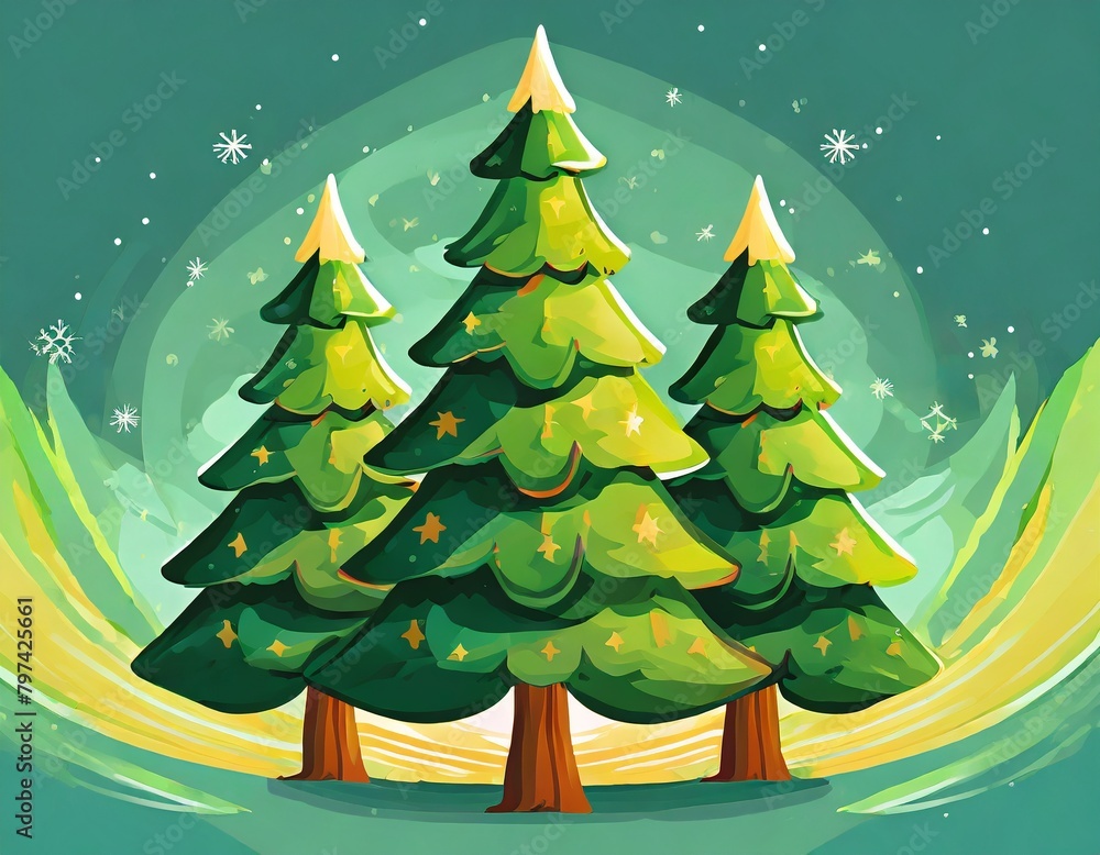 illustration of cute fir trees