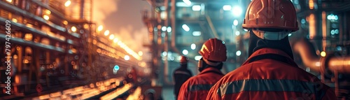 TwoBei Ying  of workers in hard hats and protective gear walking through an industrial plant photo