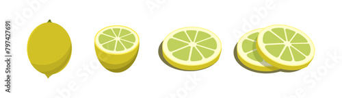 Set of flat realistic lemon icons vector illustration