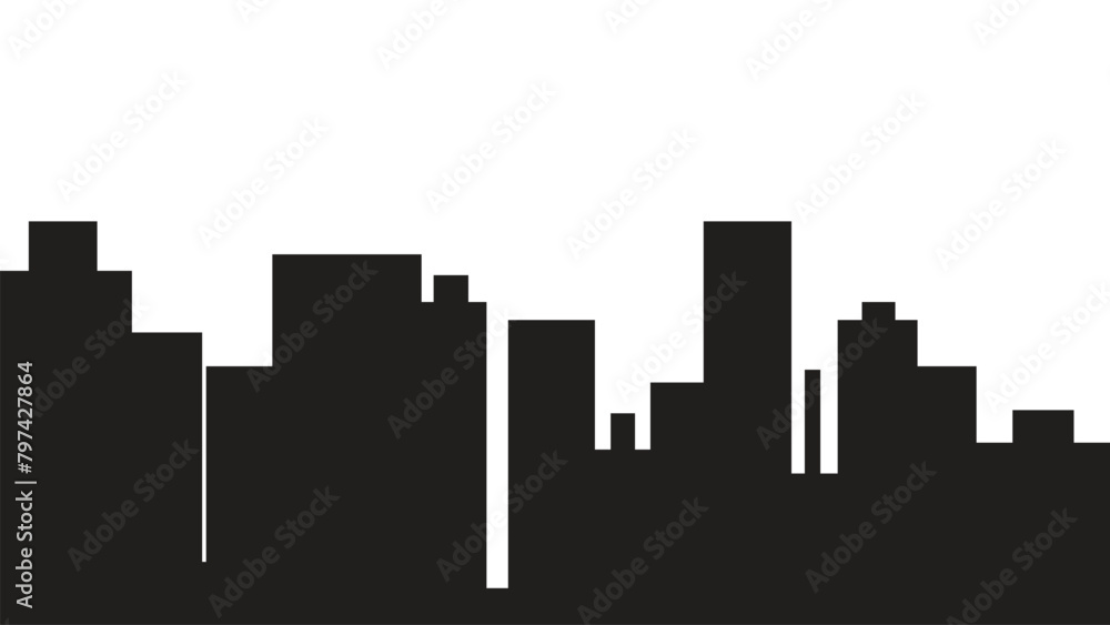 Modern city scape and Urban cityscape silhouettes vector illustration. Night town skyline or black city buildings isolated on white background. vector town