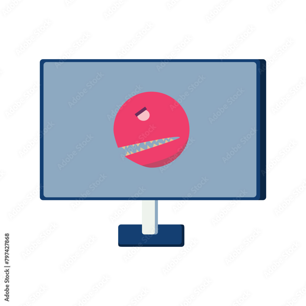 illustration of a virus that attacks a computer with a virus displayed on the screen. display of a virus that attacks a computer. illustration of a virus that attacks a computer with a virus displayed on the screen. display of a virus that attacks a computer.