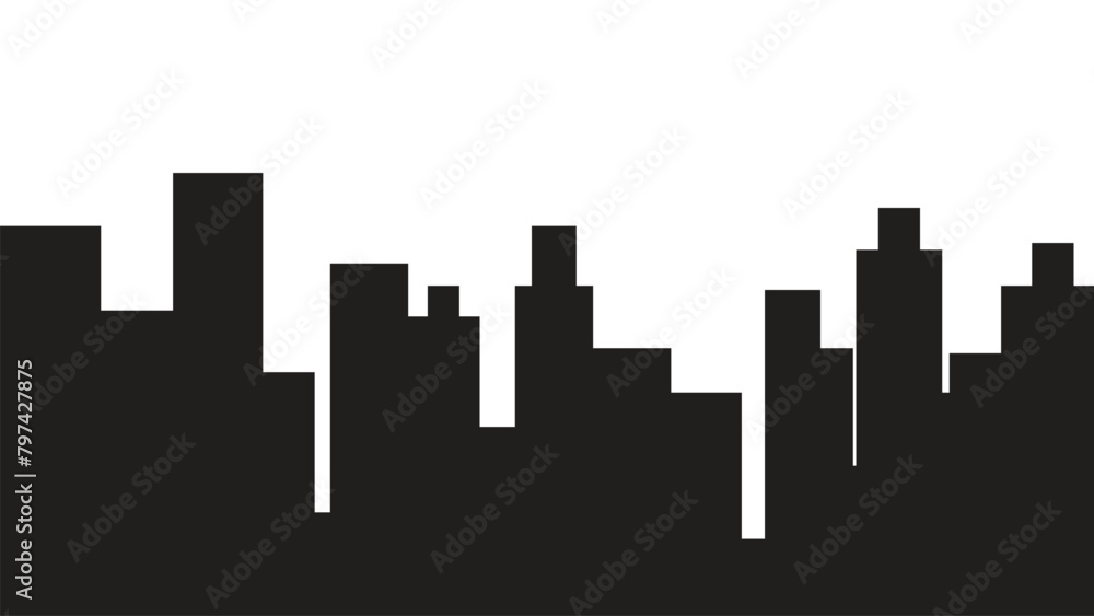 Urban cityscape silhouettes vector illustration. Night town skyline or black city buildings isolated on white background, vector town