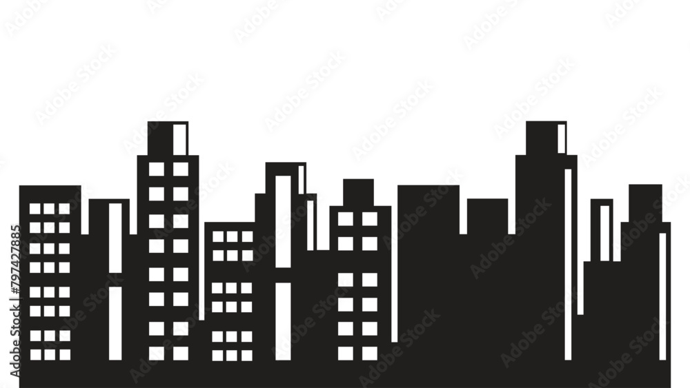  cityscape silhouettes vector illustration. Night town skyline or black city buildings isolated on white background. night city. vector night town