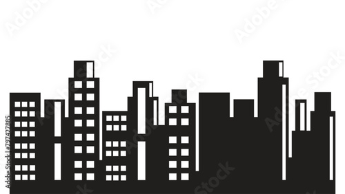  cityscape silhouettes vector illustration. Night town skyline or black city buildings isolated on white background. night city. vector night town photo