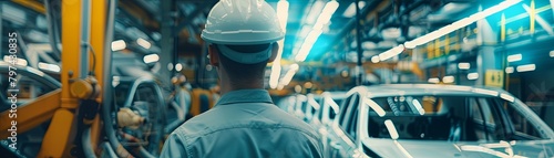 An engineer looking at a car on the assembly line