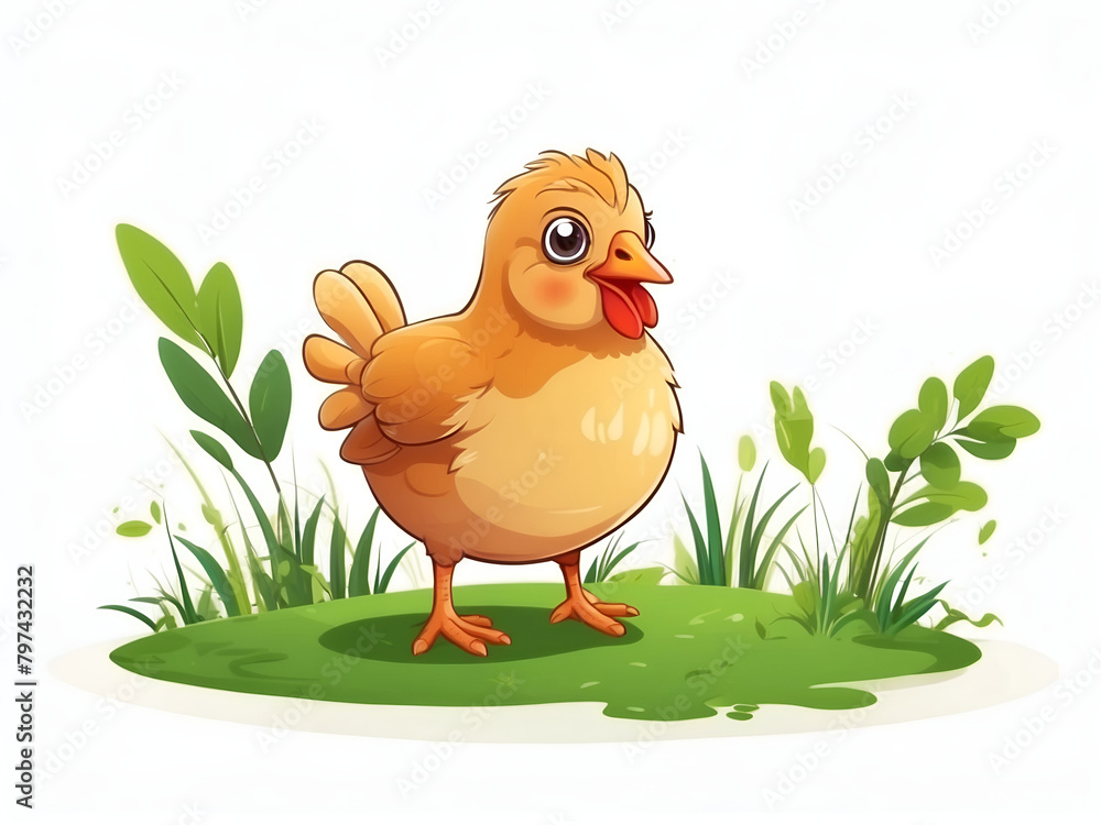 Chicken in cartoon style. Cute Cheep isolated on white background. Watercolor drawing, hand-drawn Chicken in watercolor. For children's books, for cards, Children's illustration. Chicken in cartoon style. Cute Cheep isolated on white background. Watercolor drawing, hand-drawn Chicken in watercolor. For children's books, for cards, Children's illustration.