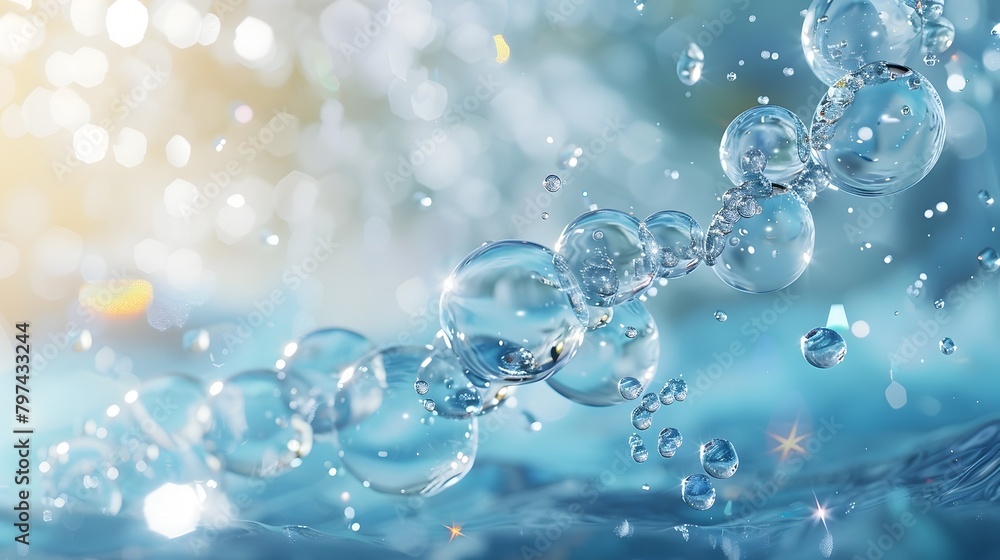 Captivating Cosmetic Essence Liquid Bubbles and Molecular Structures in Ethereal DNA Water Splash Background Captivating Cosmetic Essence Liquid Bubbles and Molecular Structures in Ethereal DNA Water Splash Background