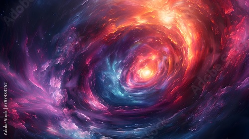 Captivating Cosmic Vortex:A Mesmerizing Spiral of Multicolored Energy and Ethereal Waves