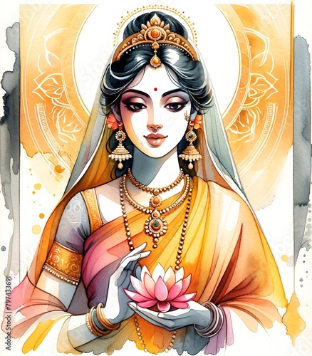 Watercolor illustration of a portrait of sita for sita navami celebration. photo