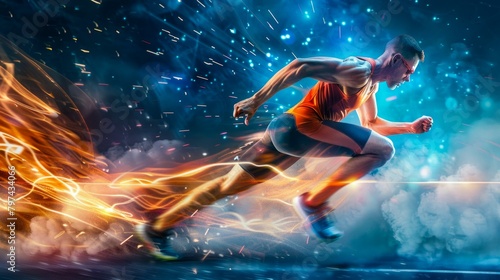 Dynamic Athletic Sprinter in Motion, Symbolizing Speed and Energy. Generative ai