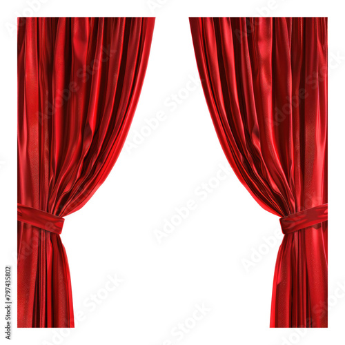 Red open curtains isolated on transparent background