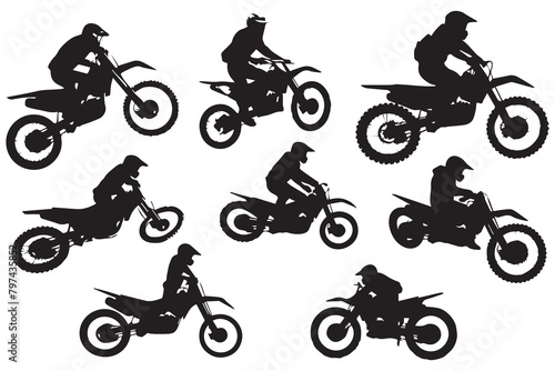 Silhouette of a biker doing freestyle tricks on his motorcycle vector silhouette set