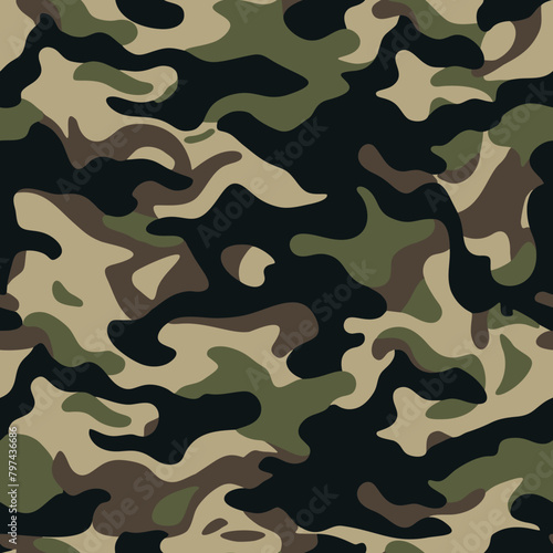  Military camouflage seamless pattern, army fabric texture, vector illustration