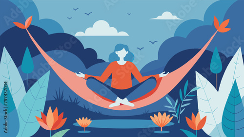 A person meditating in a hammock finding inner peace and tranquility amidst the chaos of the outside world..