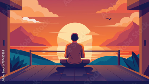 An individual sitting on their balcony bathed in the warm glow of the setting sun following a guided meditation that takes them on a journey through a.