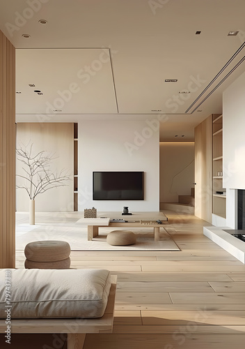 Living room with hardwood flooring  flat screen TV on wall