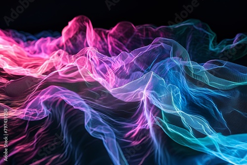 Electric Veil Cascades: Neon Sea Of Abstract Fabric Waves. © Michael