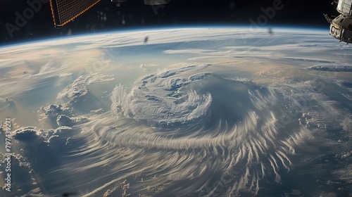 A serene view of the Earth's cloud patterns and weather systems from the station photo