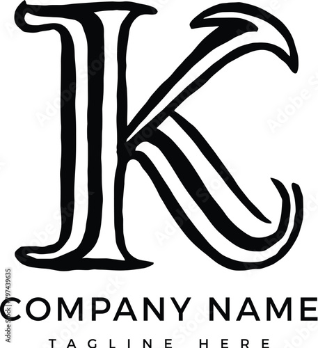 Hand drawn K letter modern lettermarks logo design. AI generative. photo