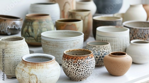 A series of glazed and unglazed pots showcasing different textures