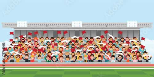 Crowd of fun people on the stadium.