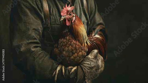 A farmer carrying his prized rooster to the arena, embodying the bond between man and bird in cockfighting culture. photo
