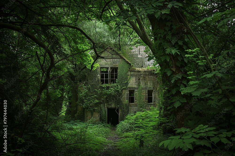 Thorpness Mill framed by a canopy of lush greenery, natural beauty.