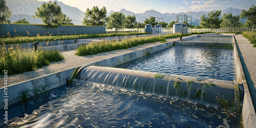 pool in the park, A image of groundwater recharge facilities replenishing aquifers by directing surface water into underground reservoirs, sustaining water supplies for agriculture and communities photo