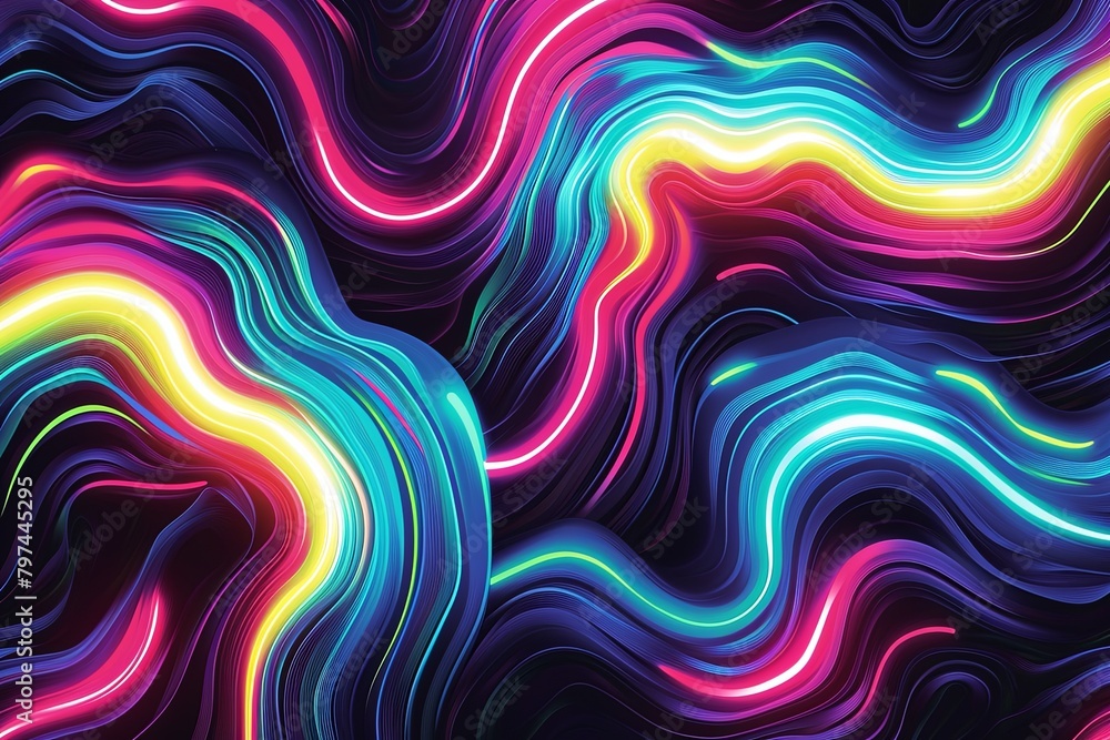 Fluorescent Vector Tides: Neon Glow in Bold Graphics
