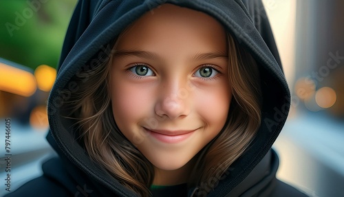 True-to-Form: Hyperrealistic Close-Up of Girl in Hood