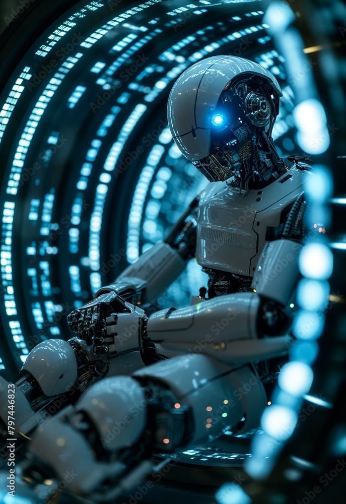 Futuristic Robot with Circular Digital Interface Futuristic Robot with Circular Digital Interface
