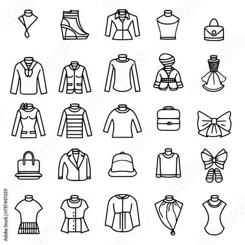 Fashion icon  clothing icon  dress icon  business icon  fashionable icon  accessory icon  icon  icons  set  vector  symbol  travel  sign  hotel  illustration  tourism  car  fashion  pictogram  silhoue