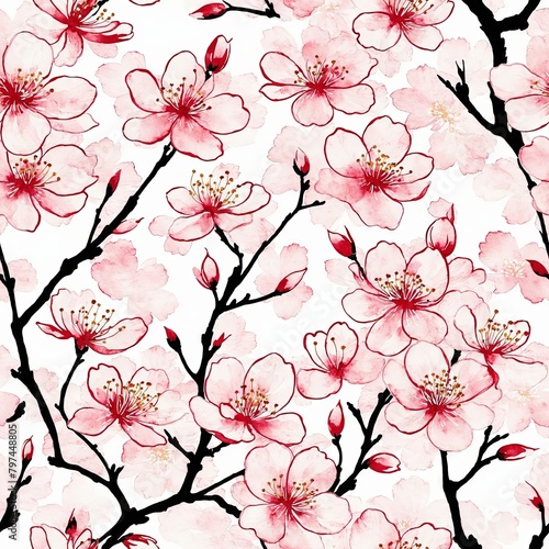Cherry Blossom Seamless Pattern