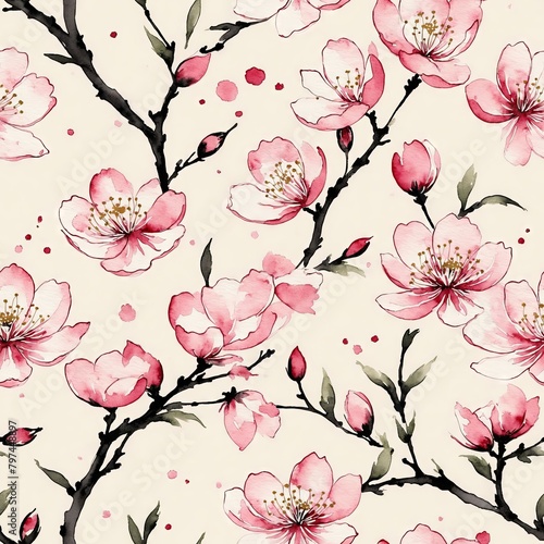 Cherry Blossom Seamless Pattern