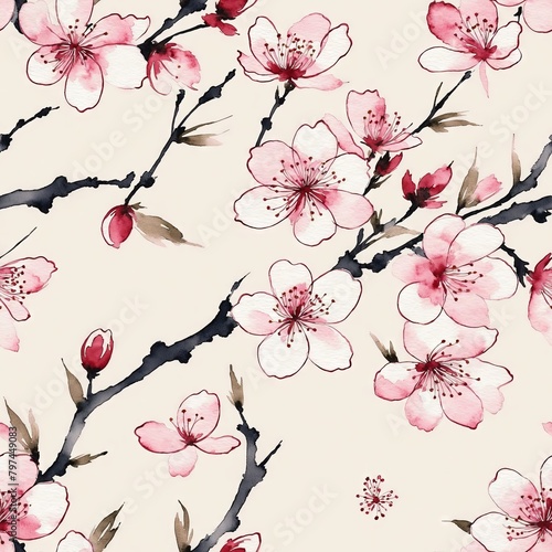 Cherry Blossom Seamless Pattern