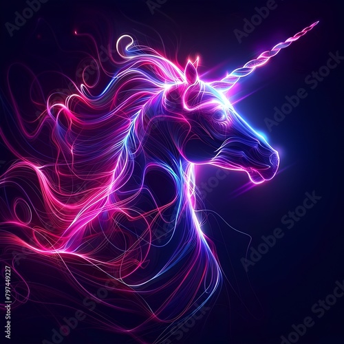 Glowing Neon Unicorn Silhou...