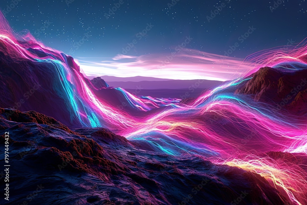 Neon Digital Aurora Landscapes: Luminous Landscape Ribbonscape