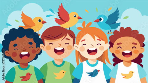 Kids with their faces painted as their favorite bird laughing and playing games like Nest Building Relay and Migratory Bird Tag at the bird