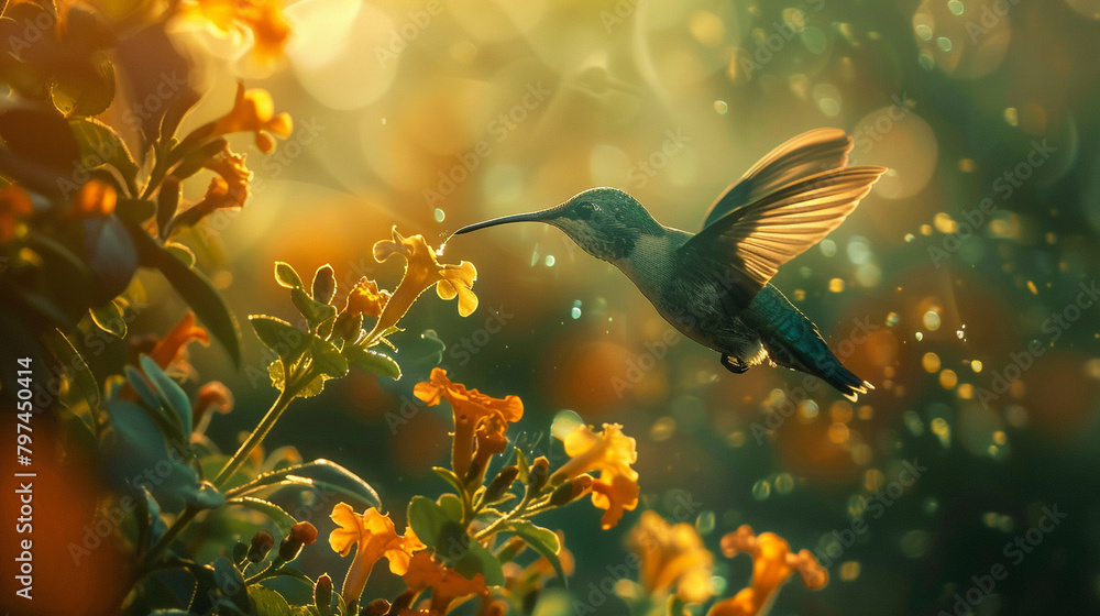 Fototapeta premium hummingbird and flower