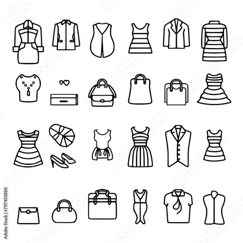 Fashion icon, clothing icon, dress icon, business icon, fashionable icon, accessory icon, icon, icons, set, vector, symbol, travel, sign, hotel, illustration, tourism, car, fashion, pictogram