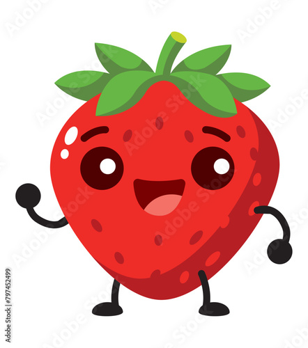 Cute happy strawberry fruit cartoon character vector  illustration © charactoon