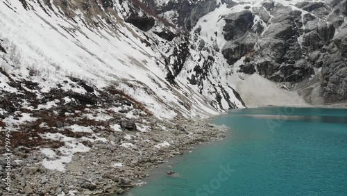 beautiful drone shot of Birendra Lake in Manaslu Nepal photo