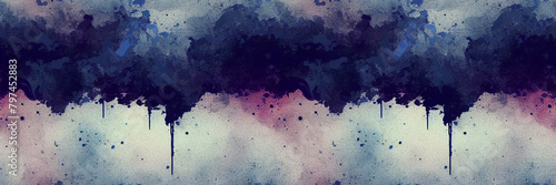 Beautiful abstract panoramic background. Blurred spots of inky blue on a grainy background. Wide texture background with seamless pattern. Great for design and header. Generative AI.