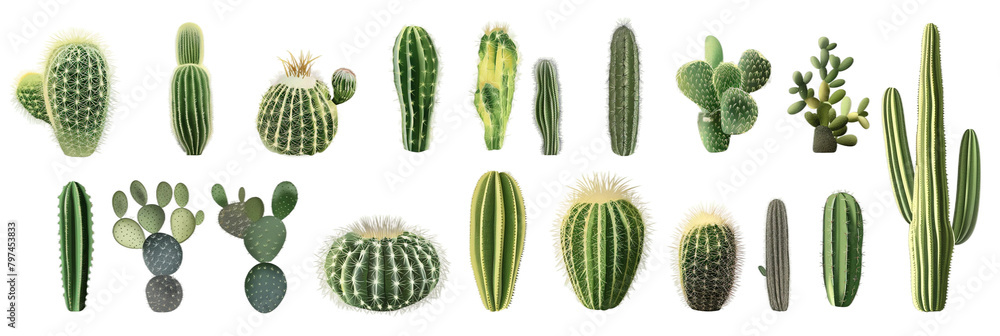 A series of cacti in various shapes and sizes A series of cacti in various shapes and sizes