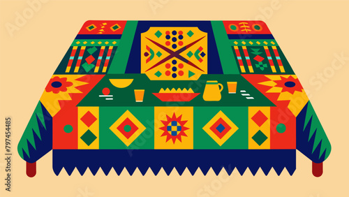 Vibrant patterns and symbols decorate the tablecloth paying homage to the rich cultural heritage of Juneteenth.. Vector illustration
