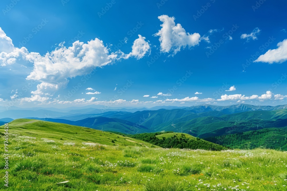 Panoramic View of a Mountain Range Under a Clear Blue Sky - Nature Scenery, Outdoor Adventure, Travel Destinations Panoramic View of a Mountain Range Under a Clear Blue Sky - Nature Scenery, Outdoor Adventure, Travel Destinations