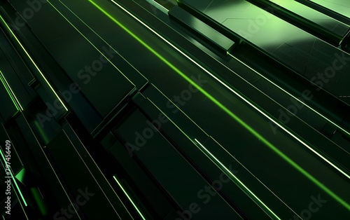 Abstract metallic green lines black cyber geometric li Modern Minimalistic Geometric Shapes Composition