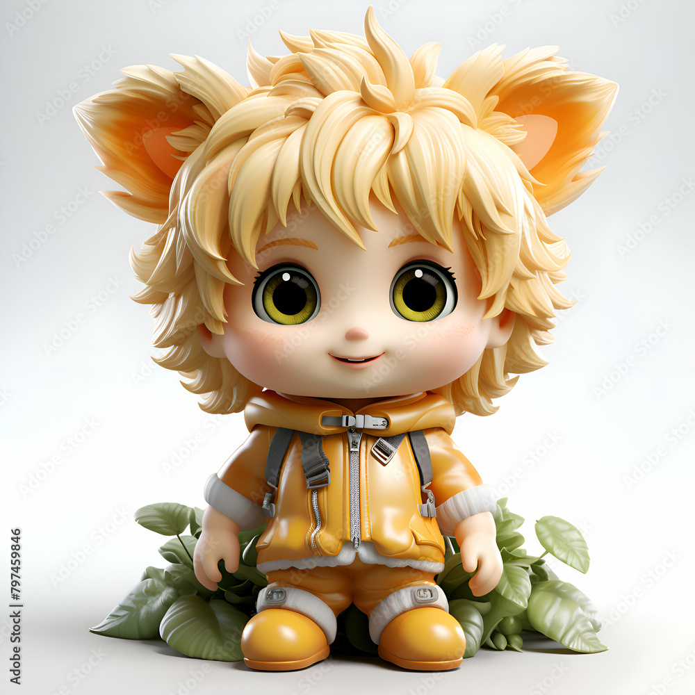 3D Render of a Cute Baby Girl with a Backpack